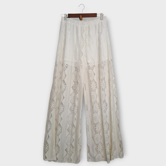 Show Me Your MuMu The Best Pants Women Large White Wide Leg Crochet Boho Pull On - Picture 2 of 7